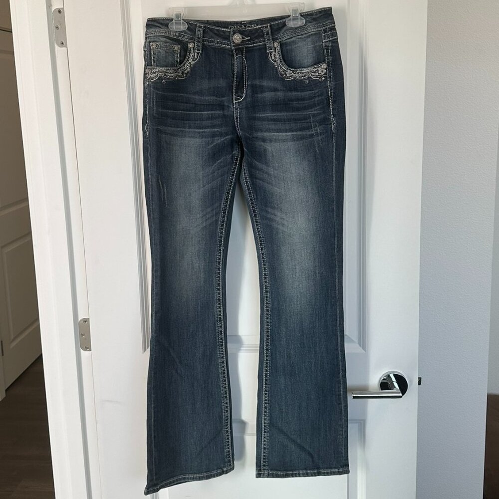 Grace in LA Blue Western Embellished Easy Fit Bootcut Jeans